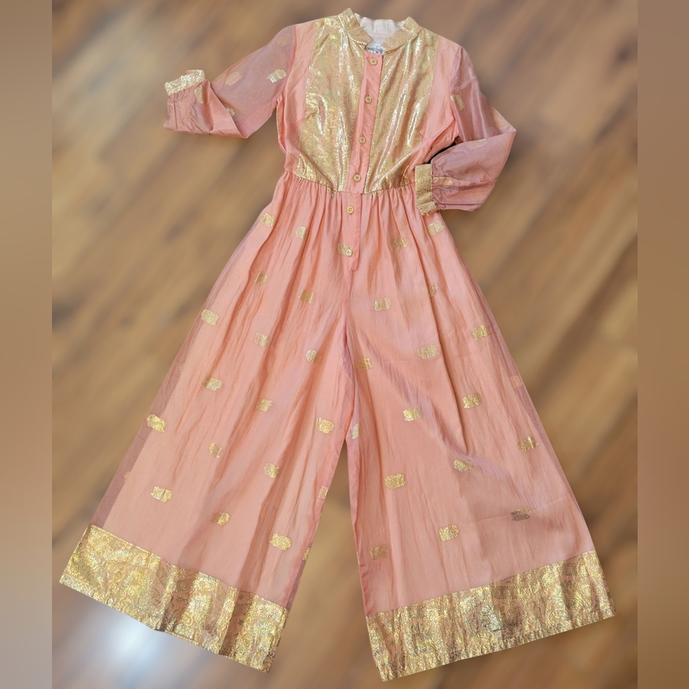 VTG Lounge Craft Peach and Gold Embellished Jumpsuit